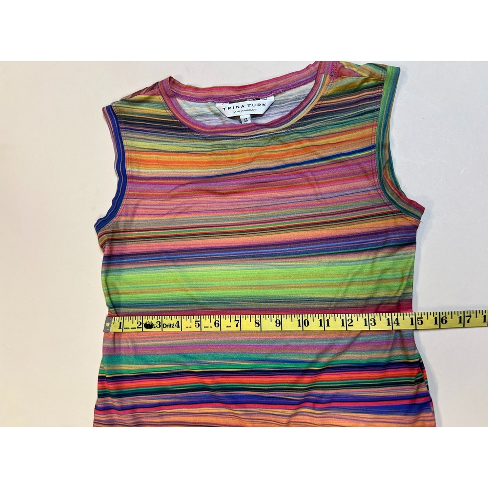 Trina Turk Rainbow Mini Tee Dress Scoop Neck Sleeveless Casual Cotton SZ S - Picture 11 of 13